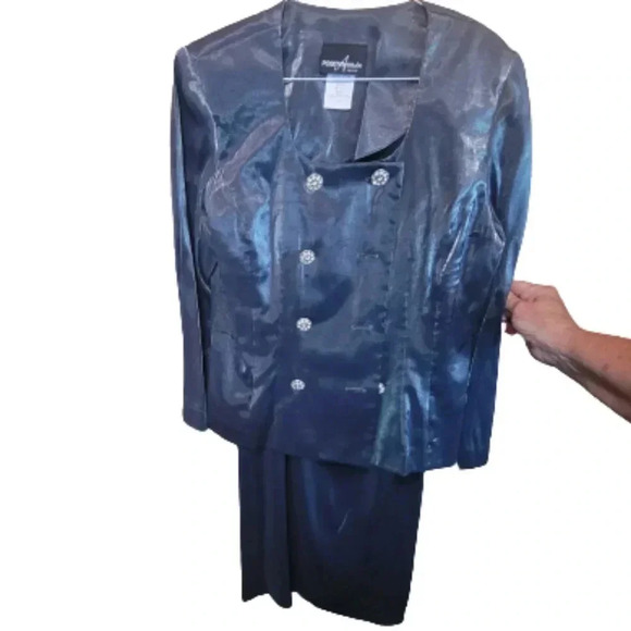 Positive Attitude Petite Shiny grey 2 piece set jacket and skirt - Picture 1 of 12